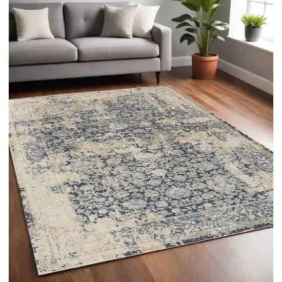 Blue and Ivory Floral Area Rug Photo 1