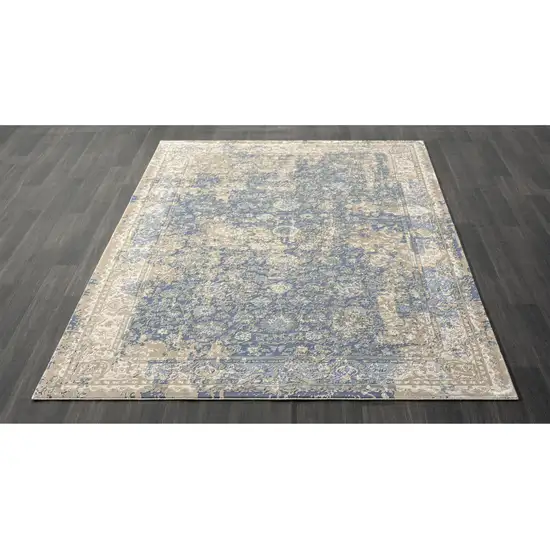 Blue and Ivory Floral Area Rug Photo 5