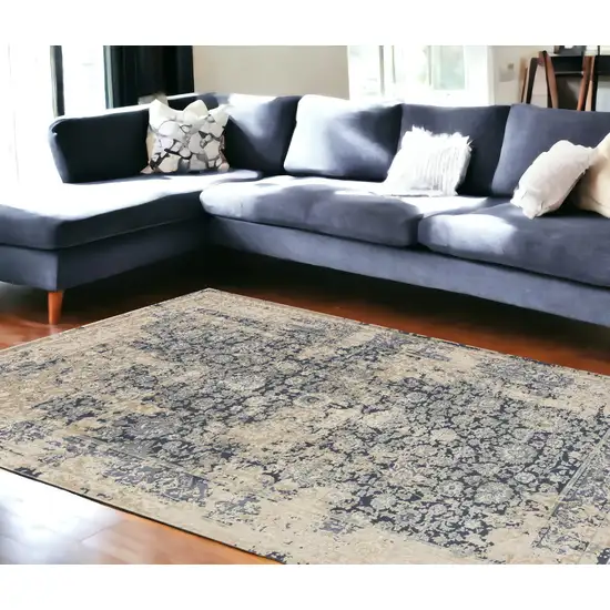 Blue and Ivory Floral Area Rug Photo 1