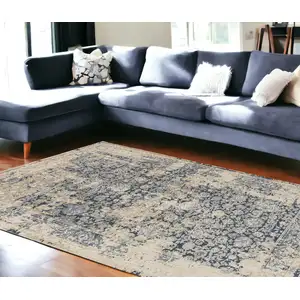 Photo of Blue and Ivory Floral Area Rug