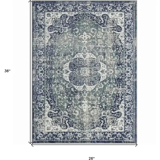 Blue and Ivory Floral Area Rug Photo 3