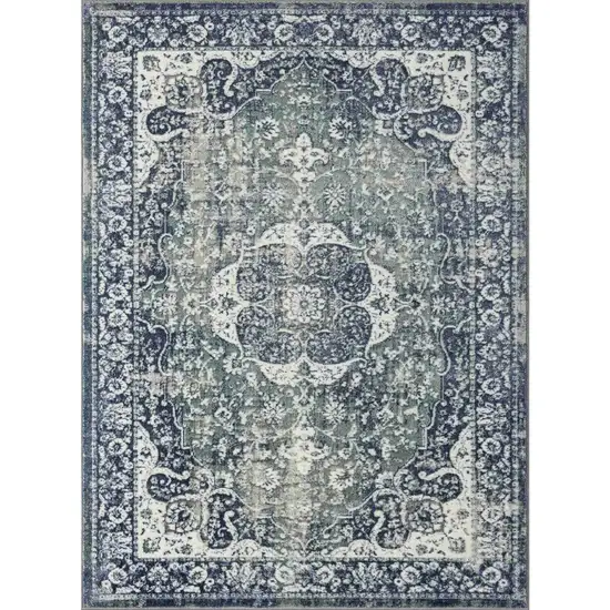 Blue and Ivory Floral Area Rug Photo 5