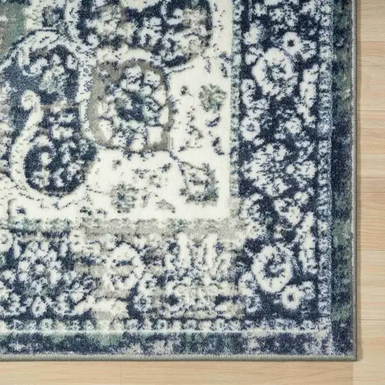 Blue and Ivory Floral Area Rug Photo 7