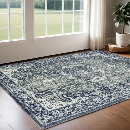 Blue and Ivory Floral Area Rug Photo 1