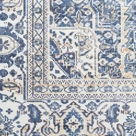 Blue and Ivory Floral Distressed Non Skid Area Rug Photo 5