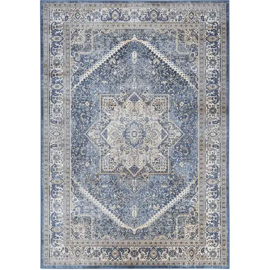 Blue and Ivory Floral Distressed Non Skid Area Rug Photo 9