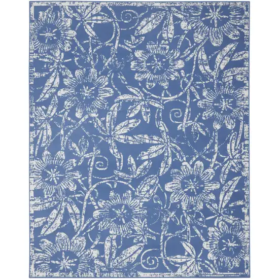 Blue and Ivory Floral Distressed Non Skid Area Rug Photo 7