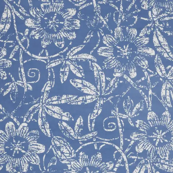 Blue and Ivory Floral Distressed Non Skid Area Rug Photo 5