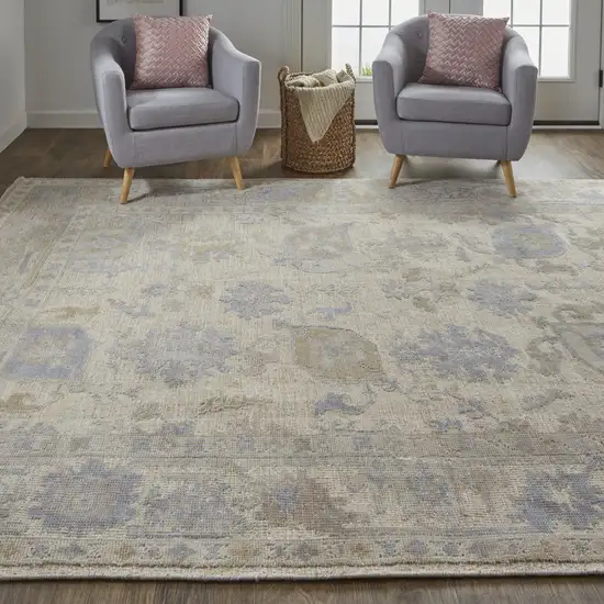 Blue and Ivory Floral Hand Knotted Area Rug Photo 9