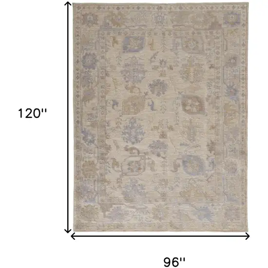 Blue and Ivory Floral Hand Knotted Area Rug Photo 3