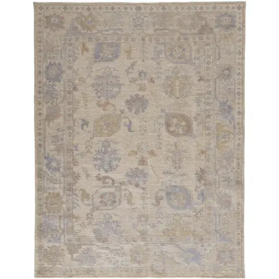 Blue and Ivory Floral Hand Knotted Area Rug Photo 2