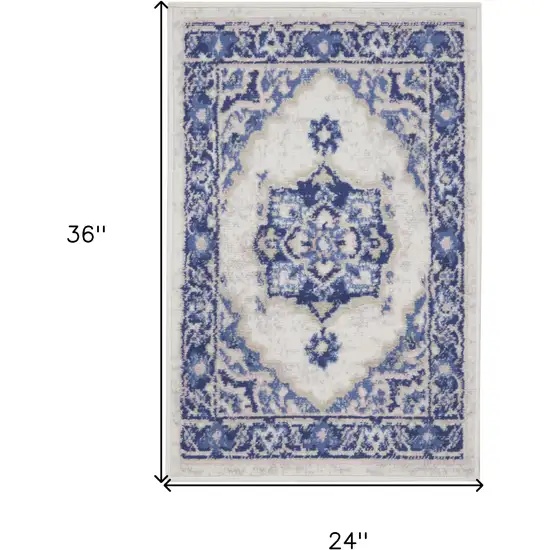 Blue and Ivory Floral Medallion Area Rug Photo 3