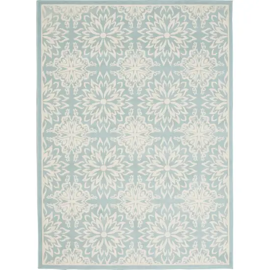 Blue and Ivory Floral Medallion Power Loom Area Rug Photo 5