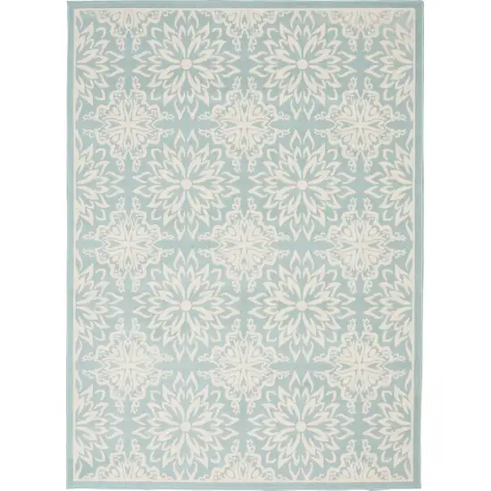 Blue and Ivory Floral Medallion Power Loom Area Rug Photo 2