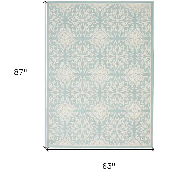 Blue and Ivory Floral Medallion Power Loom Area Rug Photo 3