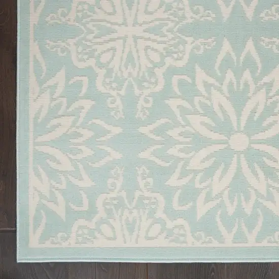 Blue and Ivory Floral Medallion Power Loom Area Rug Photo 4