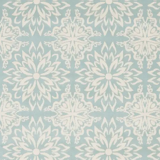 Blue and Ivory Floral Medallion Power Loom Area Rug Photo 8