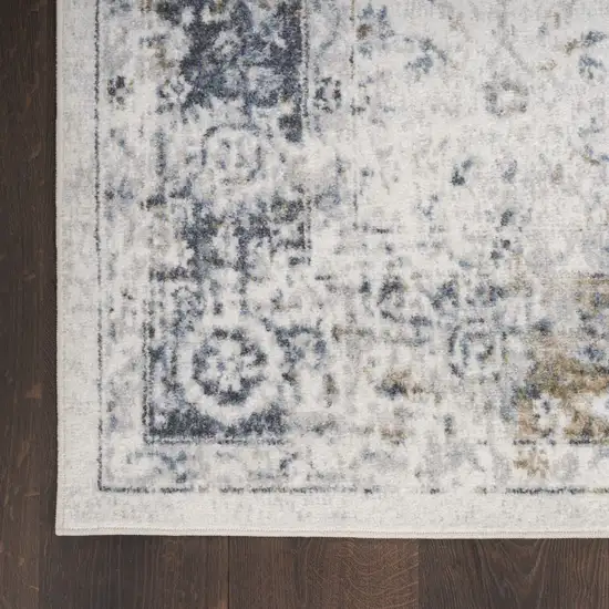 Blue and Ivory Floral Medallion Power Loom Distressed Washable Area Rug Photo 5