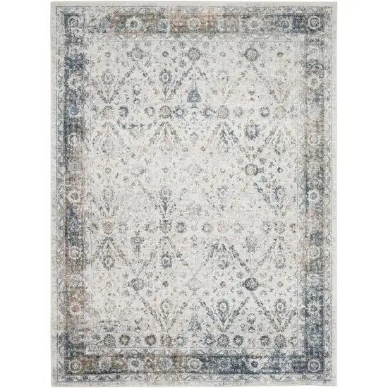 Blue and Ivory Floral Medallion Power Loom Distressed Washable Area Rug Photo 6