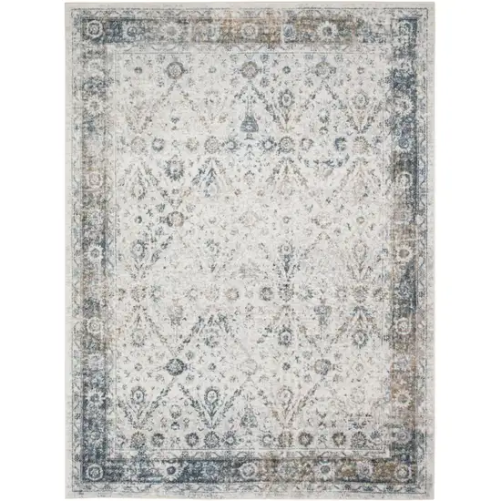 Blue and Ivory Floral Medallion Power Loom Distressed Washable Area Rug Photo 2