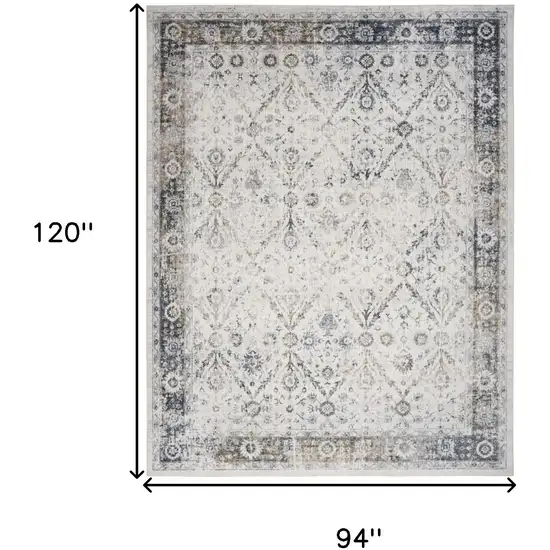 Blue and Ivory Floral Medallion Power Loom Distressed Washable Area Rug Photo 9