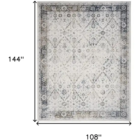 Blue and Ivory Floral Medallion Power Loom Distressed Washable Area Rug Photo 9