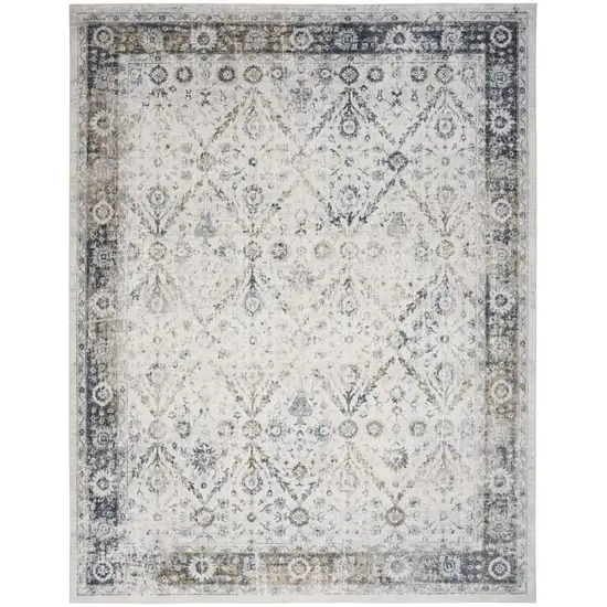 Blue and Ivory Floral Medallion Power Loom Distressed Washable Area Rug Photo 1