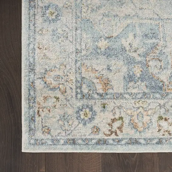 Blue and Ivory Floral Medallion Power Loom Distressed Washable Runner Rug Photo 5