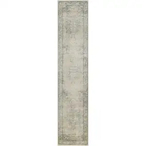 Photo of Blue and Ivory Floral Medallion Power Loom Distressed Washable Runner Rug