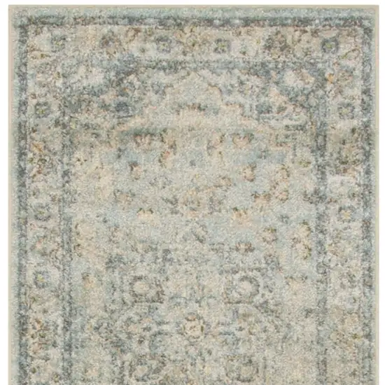 Blue and Ivory Floral Medallion Power Loom Distressed Washable Runner Rug Photo 4