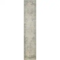 Photo of Blue and Ivory Floral Medallion Power Loom Distressed Washable Runner Rug