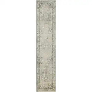 Photo of Blue and Ivory Floral Medallion Power Loom Distressed Washable Runner Rug