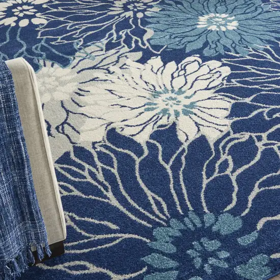 Blue and Ivory Floral Power Loom Area Rug Photo 6