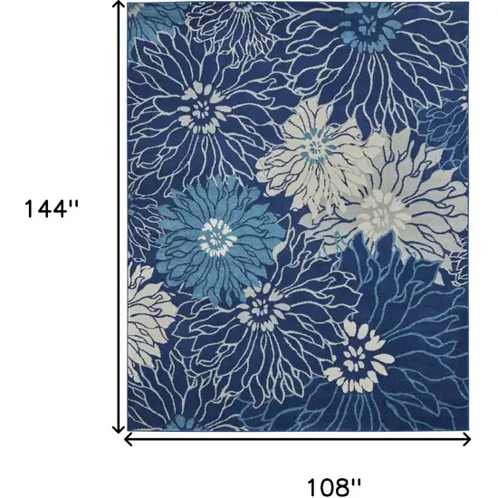 Blue and Ivory Floral Power Loom Area Rug Photo 3