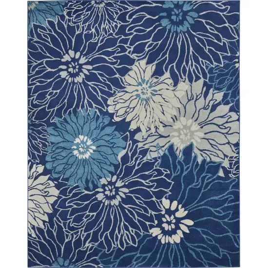 Blue and Ivory Floral Power Loom Area Rug Photo 2