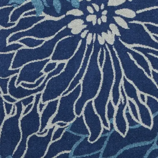 Blue and Ivory Floral Power Loom Area Rug Photo 7