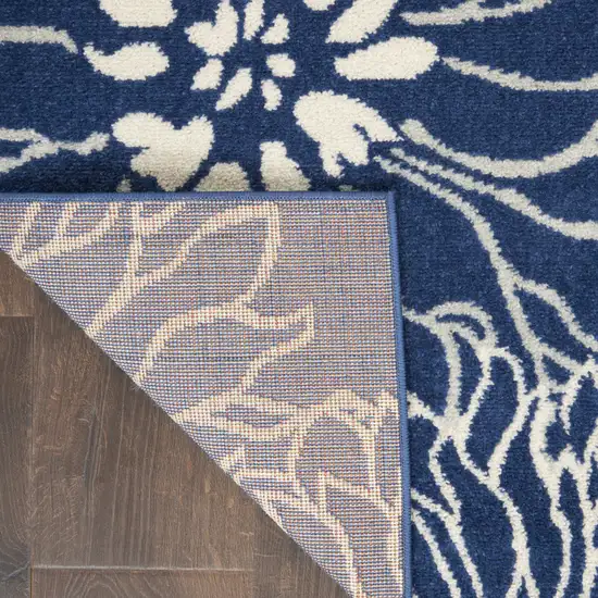 Blue and Ivory Floral Power Loom Area Rug Photo 5