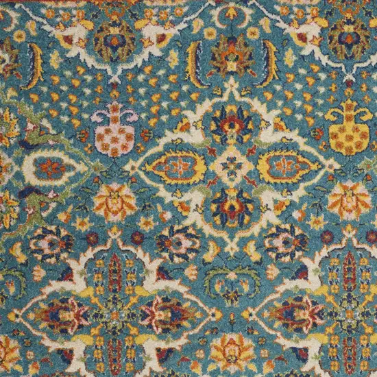 Blue and Ivory Floral Power Loom Area Rug Photo 8