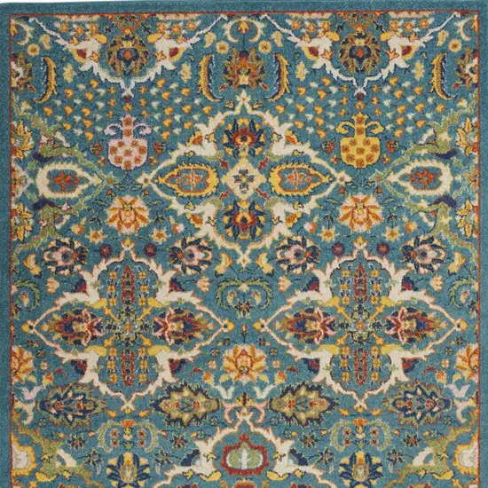 Blue and Ivory Floral Power Loom Area Rug Photo 9