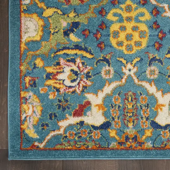 Blue and Ivory Floral Power Loom Area Rug Photo 3