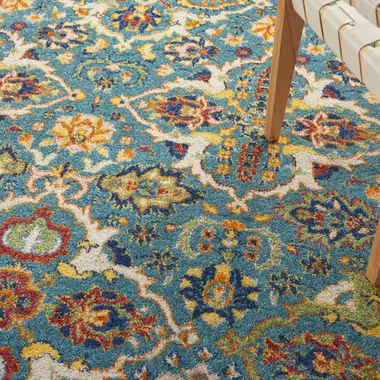 Blue and Ivory Floral Power Loom Area Rug Photo 7