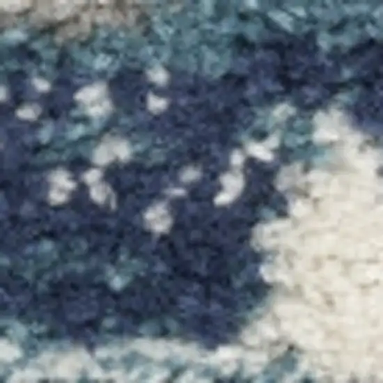 Blue and Ivory Floral Power Loom Distressed Runner Rug Photo 5