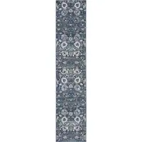 Photo of Blue and Ivory Floral Power Loom Distressed Runner Rug