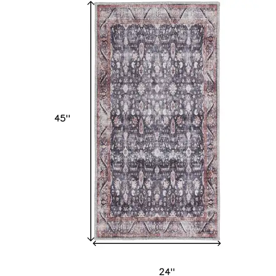 Blue and Ivory Floral Power Loom Distressed Washable Non Skid Area Rug Photo 3