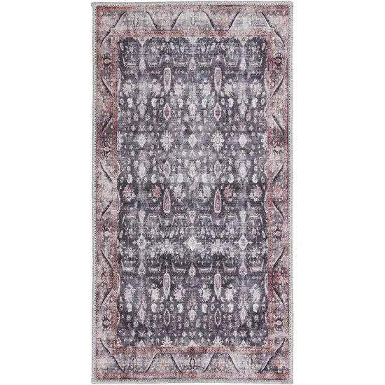 Blue and Ivory Floral Power Loom Distressed Washable Non Skid Area Rug Photo 2