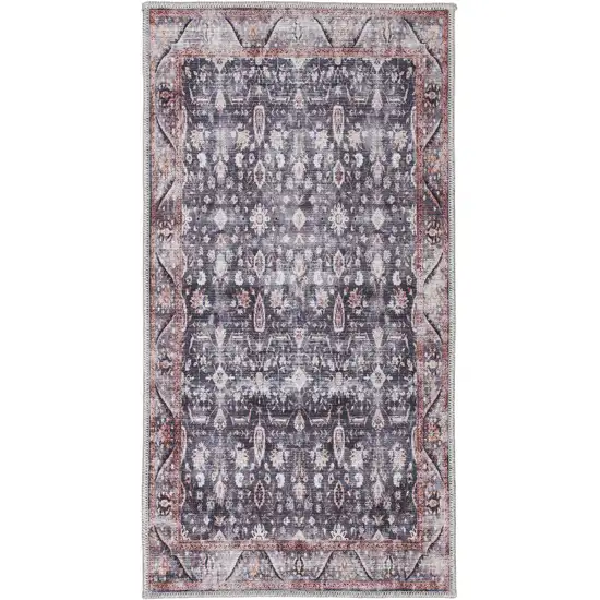 Blue and Ivory Floral Power Loom Distressed Washable Non Skid Area Rug Photo 9