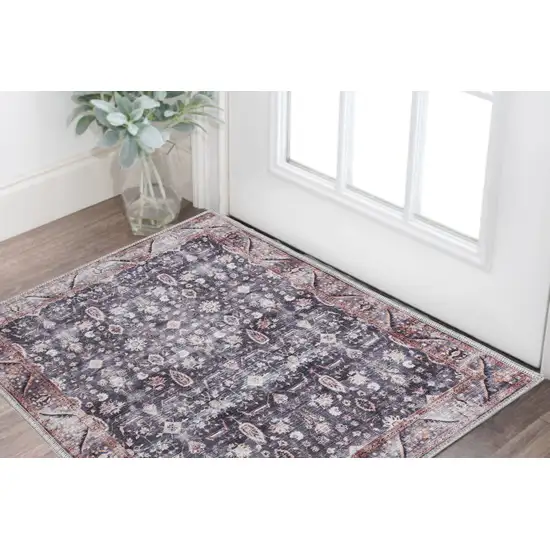 Blue and Ivory Floral Power Loom Distressed Washable Non Skid Area Rug Photo 1