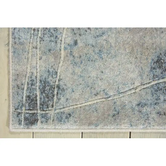 Blue and Ivory Floral Power Loom Runner Rug Photo 4