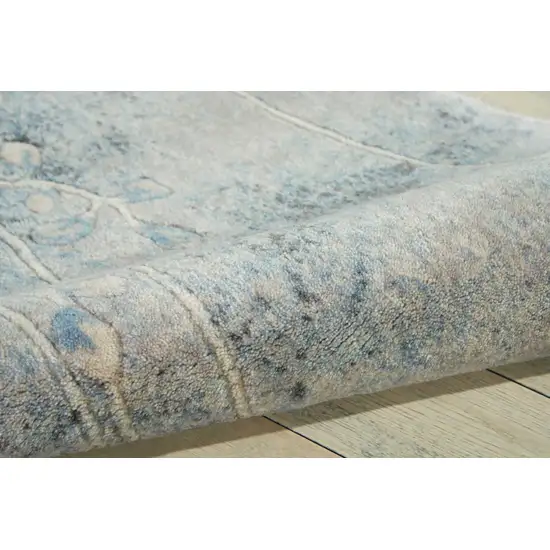 Blue and Ivory Floral Power Loom Runner Rug Photo 8