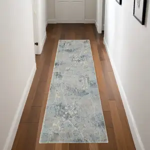 Photo of Blue and Ivory Floral Power Loom Runner Rug